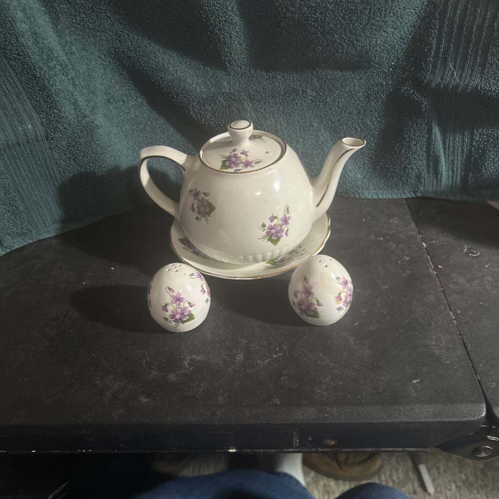 Vintage Ellgreave Wood & Sons English Ironstone Teapot with Matching Salt and Pe
